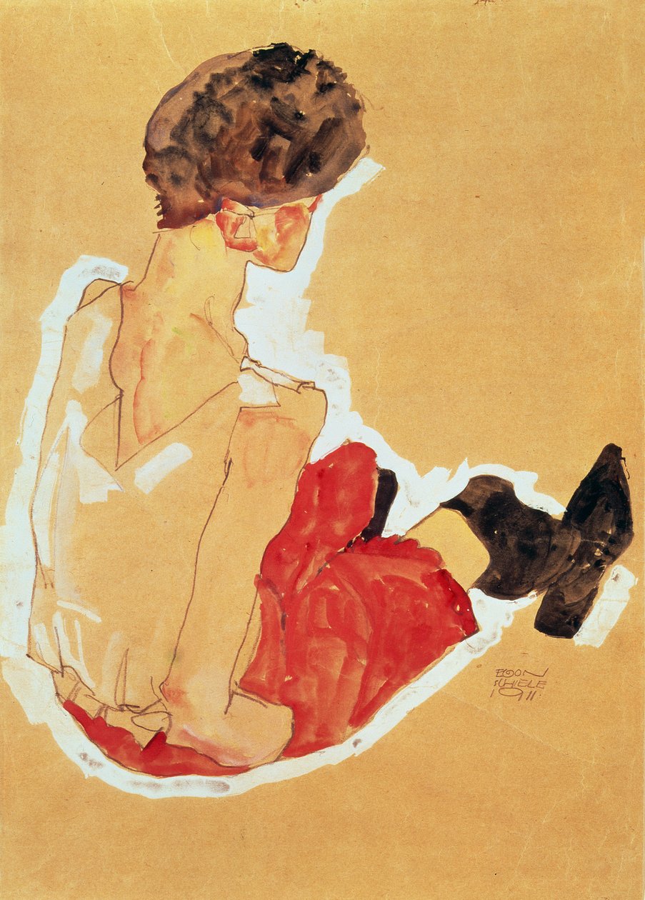 Siedząca kobieta, 1911 (tempera) autorstwa Egon Schiele