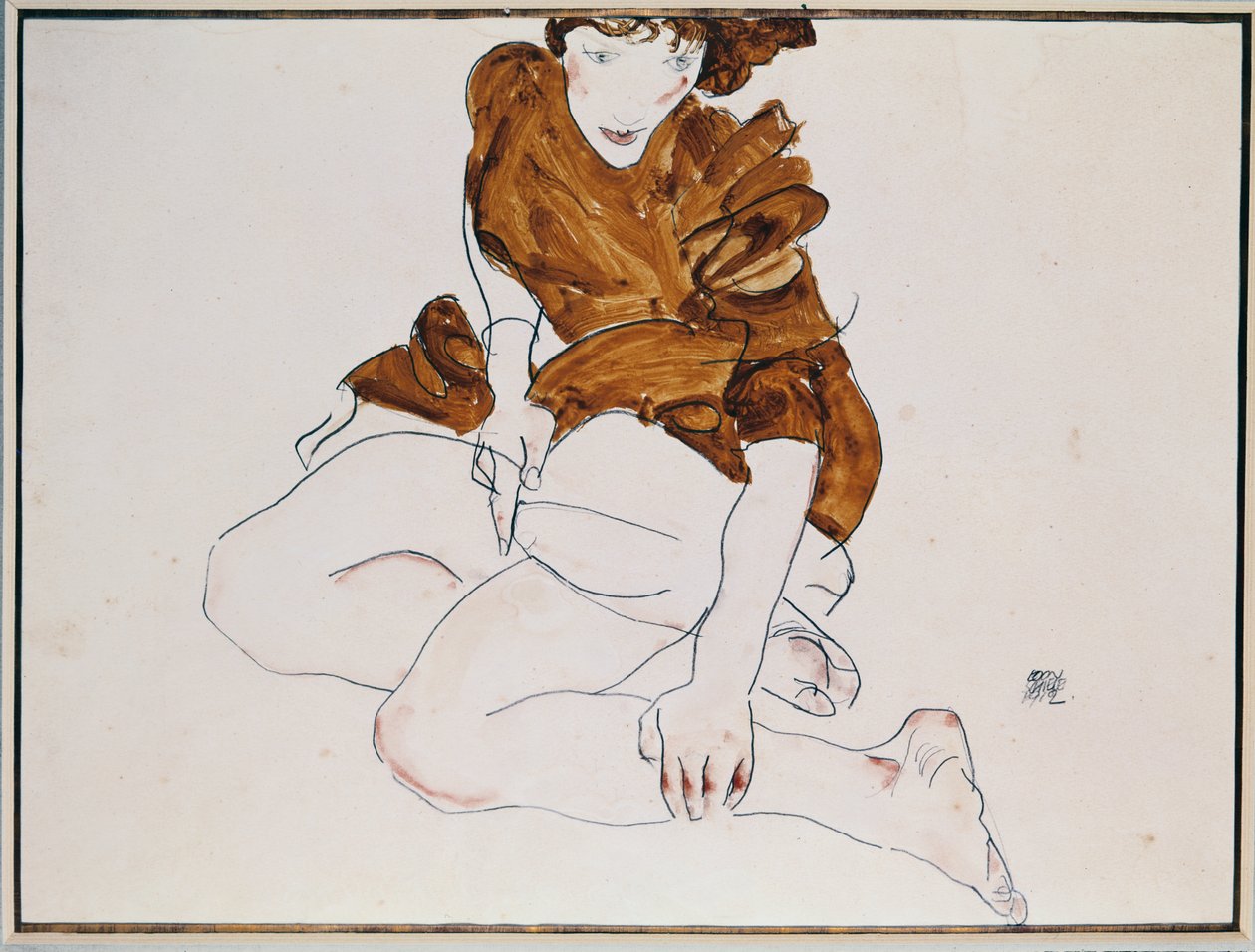 Kobieta siedząca, 1912 (ołówek i wc na papierze) autorstwa Egon Schiele
