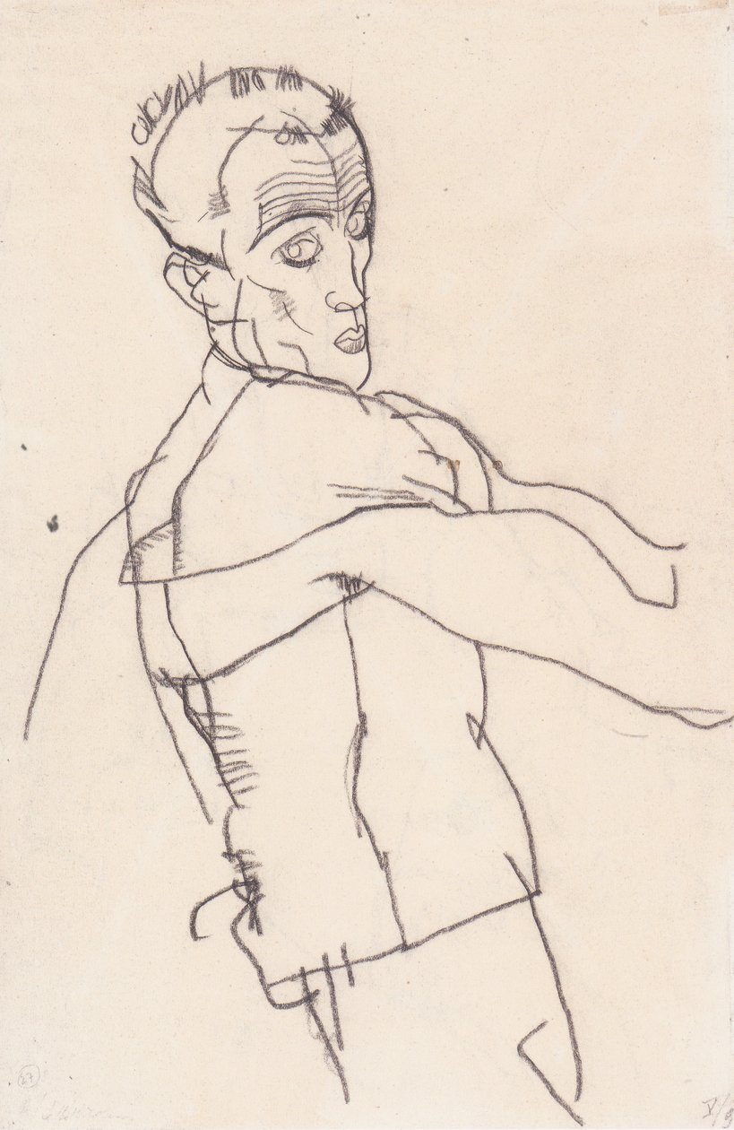 Autoportret z profilu autorstwa Egon Schiele