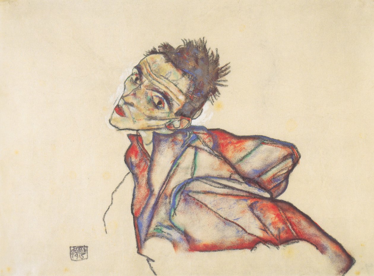Autoportret z odsuniętymi rękami autorstwa Egon Schiele