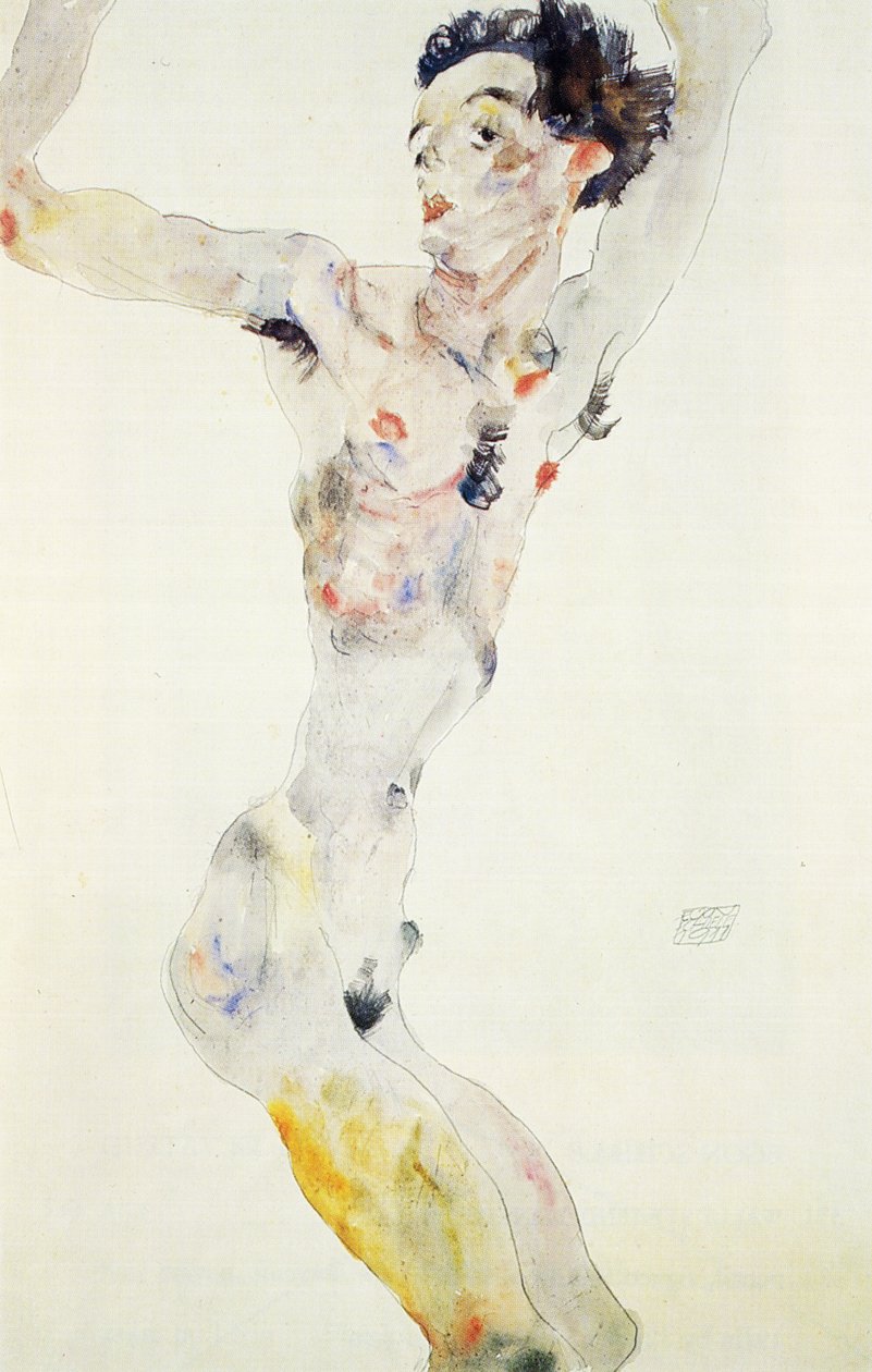 Autoportret, 1911 (ołówek i wc na papierze) autorstwa Egon Schiele