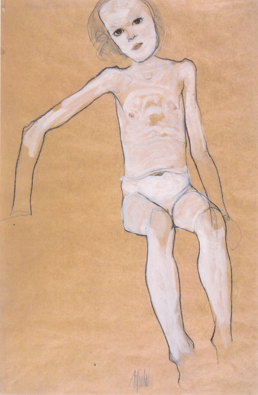 Siedząca dziewczyna nago autorstwa Egon Schiele