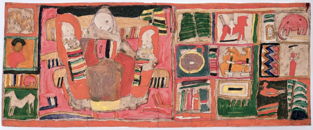 Szkic do torebki przedstawiający matkę z dwójką dzieci, ok. 1915 (olej na papierze) autorstwa Egon Schiele
