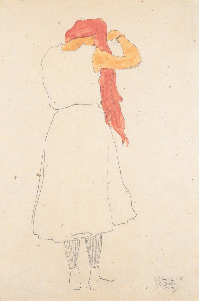 Stojąc podczas czesania autorstwa Egon Schiele