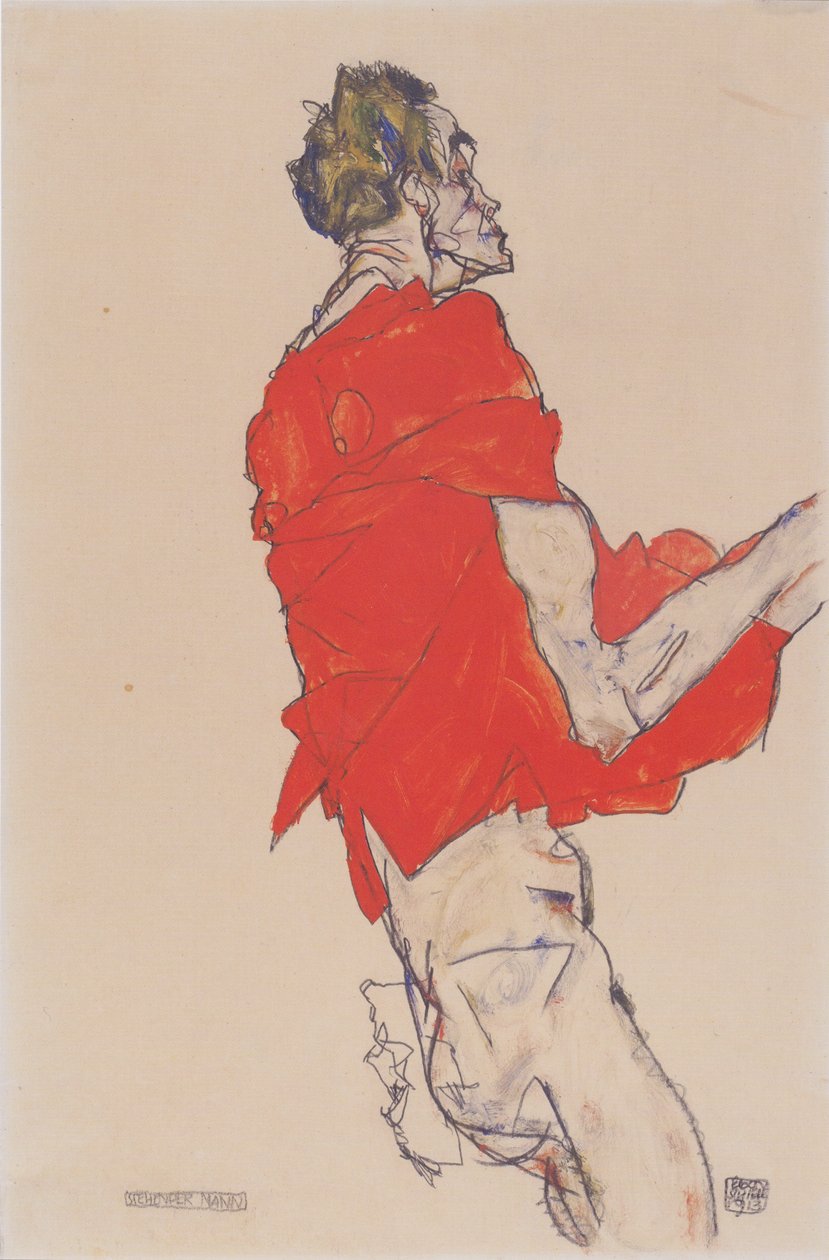 Stojący mężczyzna (wyrażanie siebie w czerwonej koszuli) autorstwa Egon Schiele