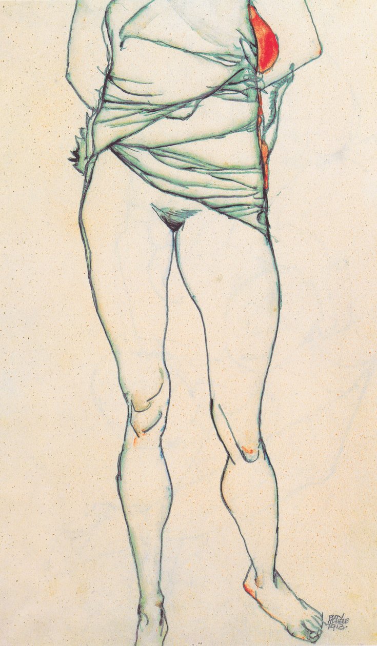 Kobiecy tors z podciągniętymi koszulami autorstwa Egon Schiele