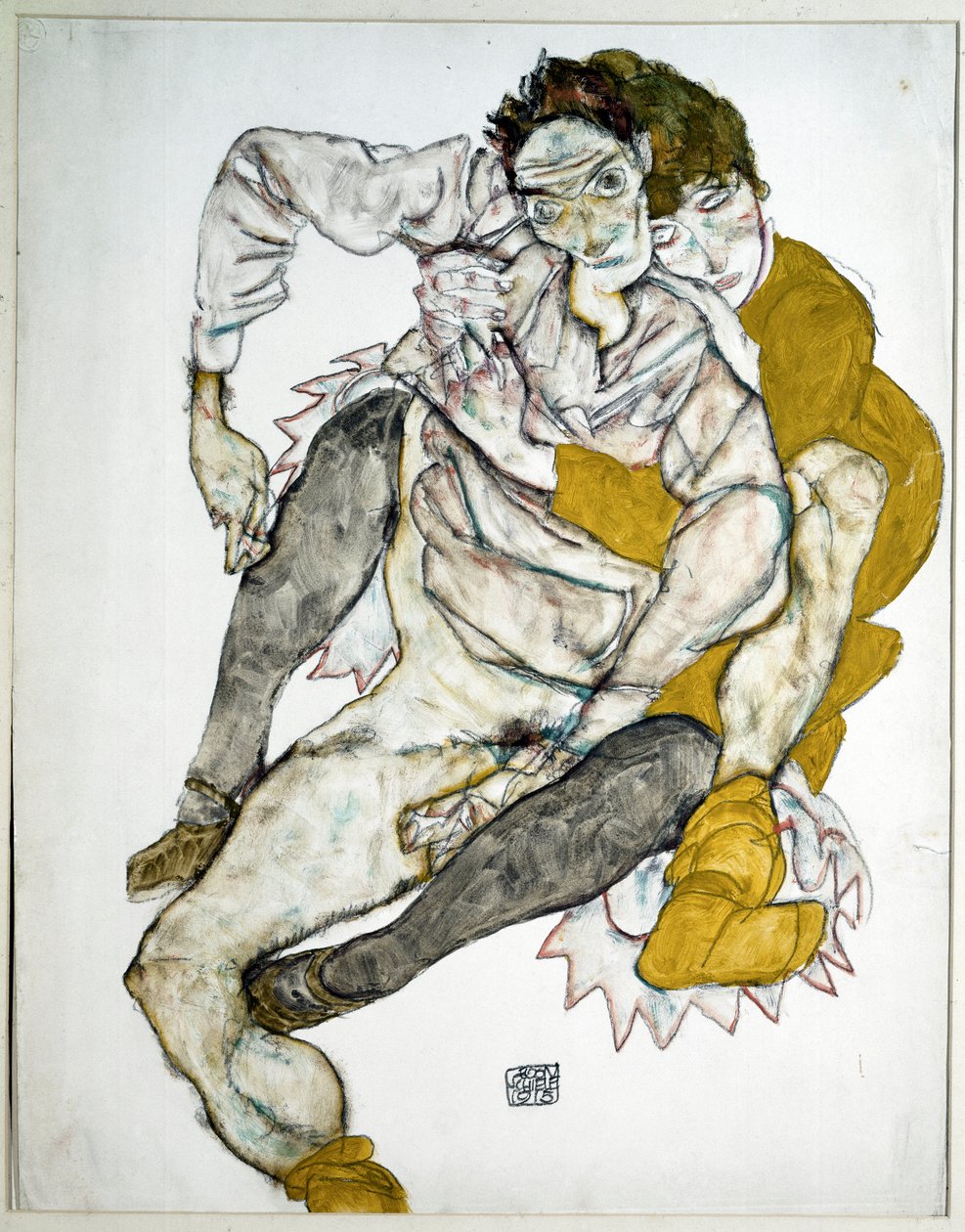 Para siedzi. Rysunek autorstwa Egona Schiele autorstwa Egon Schiele