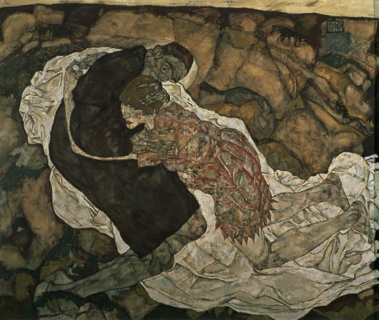 Śmierć i Dziewica (mężczyzna i dziewczyna) autorstwa Egon Schiele