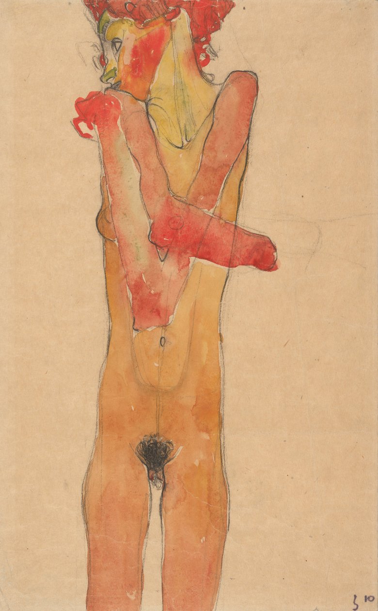 Akt dziewczyna z założonymi rękoma, 1910 autorstwa Egon Schiele