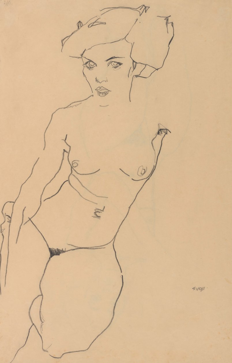 Klęcząca Akt kobiecy autorstwa Egon Schiele