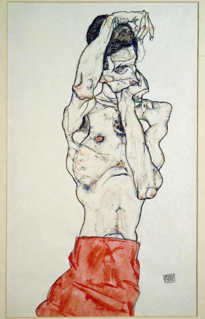 Akt męski z czerwoną prześcieradłem autorstwa Egon Schiele