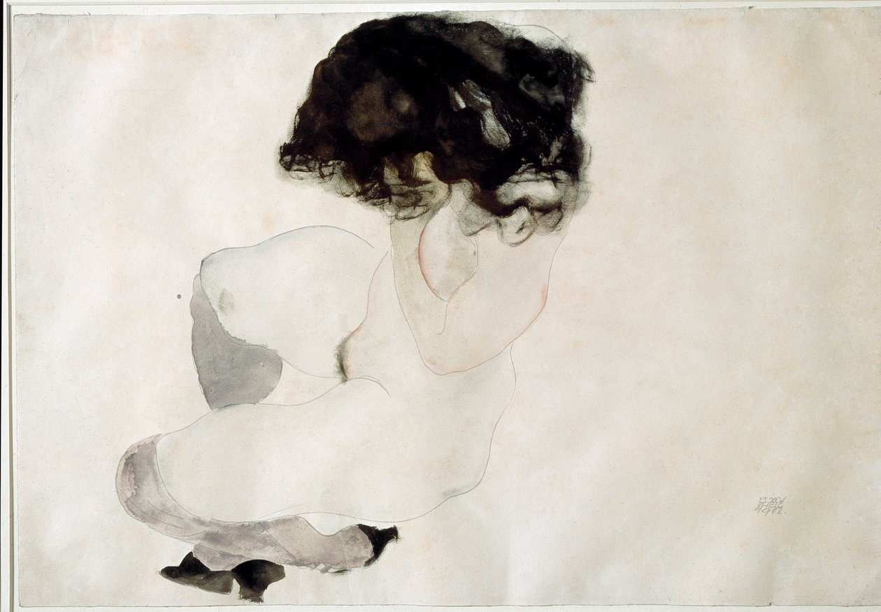 Nagie kucanie. Rysunek autorstwa Egona Schiele autorstwa Egon Schiele