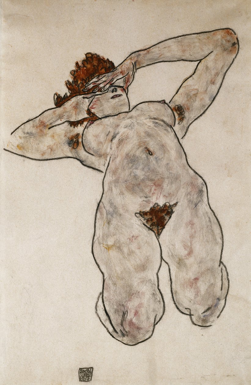 Nude w pozycji leżącej; Leżąc nago, 1917 autorstwa Egon Schiele