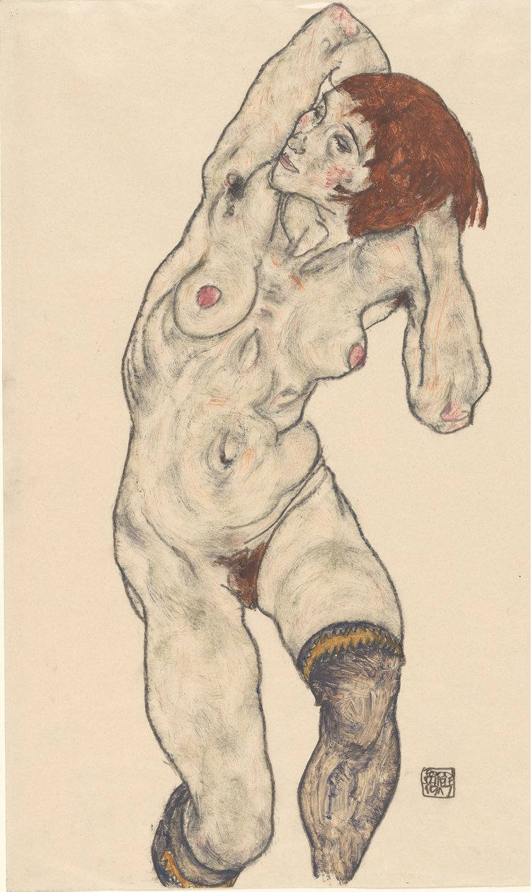 Akt w czarnych pończochach, 1917. autorstwa Egon Schiele