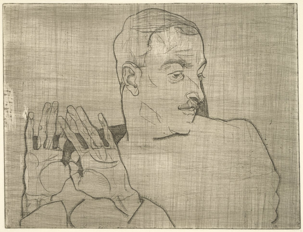 Portret Arthura Roesslera, 1914 (sucha igła) autorstwa Egon Schiele