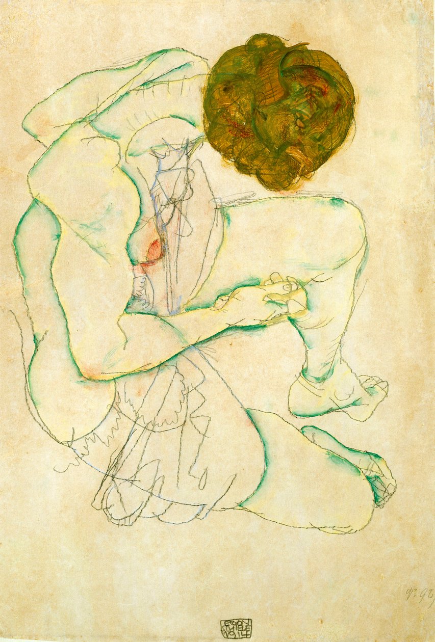 Siedząca naga kobieta, 1914 autorstwa Egon Schiele