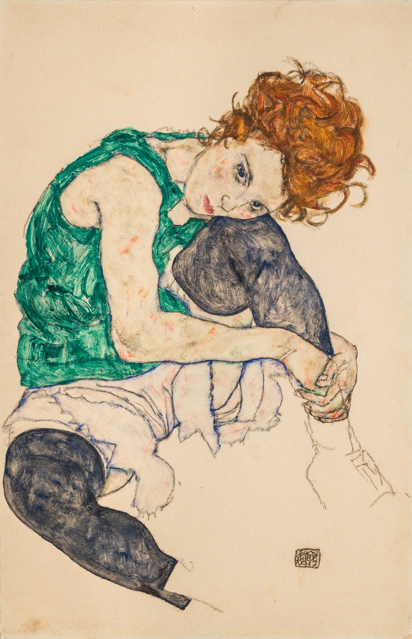 Siedząca kobieta ze zgiętymi kolanami, 1917 autorstwa Egon Schiele