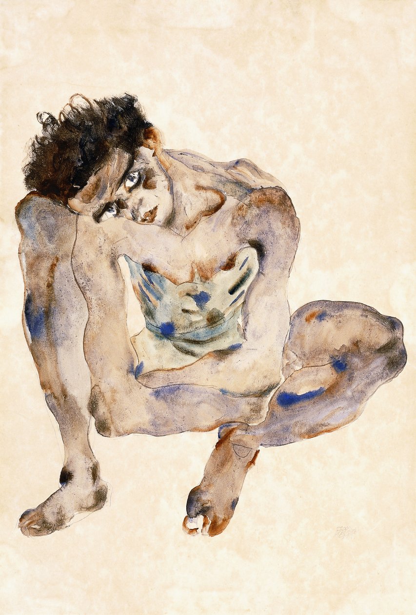 Przycupnięty autorstwa Egon Schiele