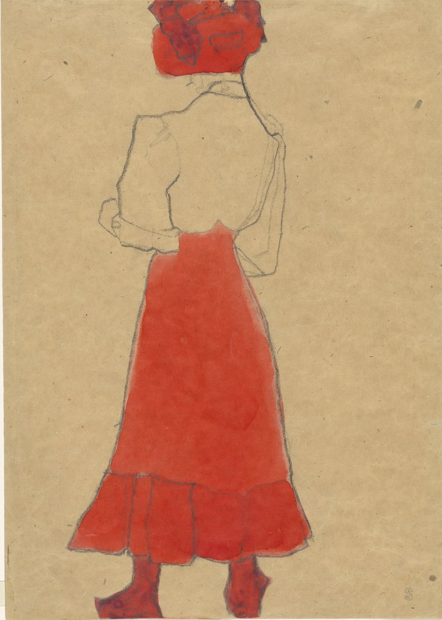 Kobieta w czerwonej spódnicy, ok. 1909. autorstwa Egon Schiele