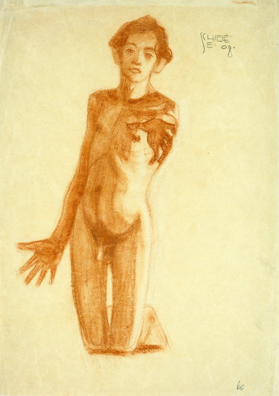 Młody mężczyzna klęczący, 1908 autorstwa Egon Schiele