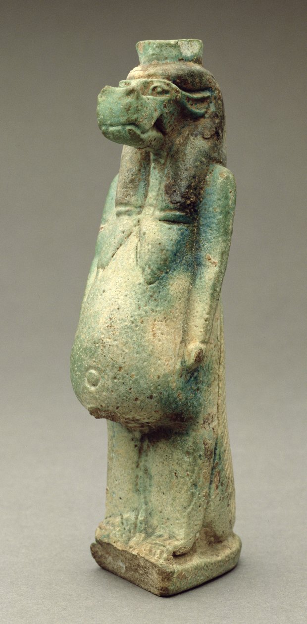 Statuetka bogini Taweret, hipopotama z ogonem krokodyla (fajans) autorstwa Egyptian