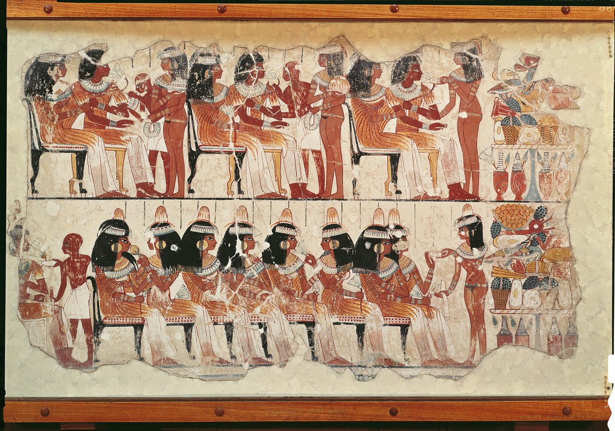 Scena bankietowa, z Teb, ok. 1400 pne (malarstwo ścienne) autorstwa Egyptian 18th Dynasty