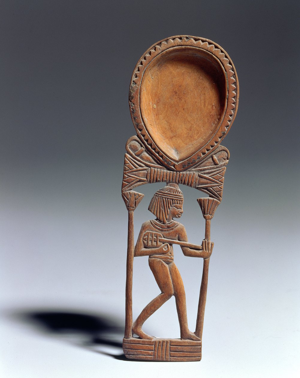 Łyżeczka kosmetyczna z figurką lutnisty, New Kingdom (drewno) autorstwa Egyptian 18th Dynasty