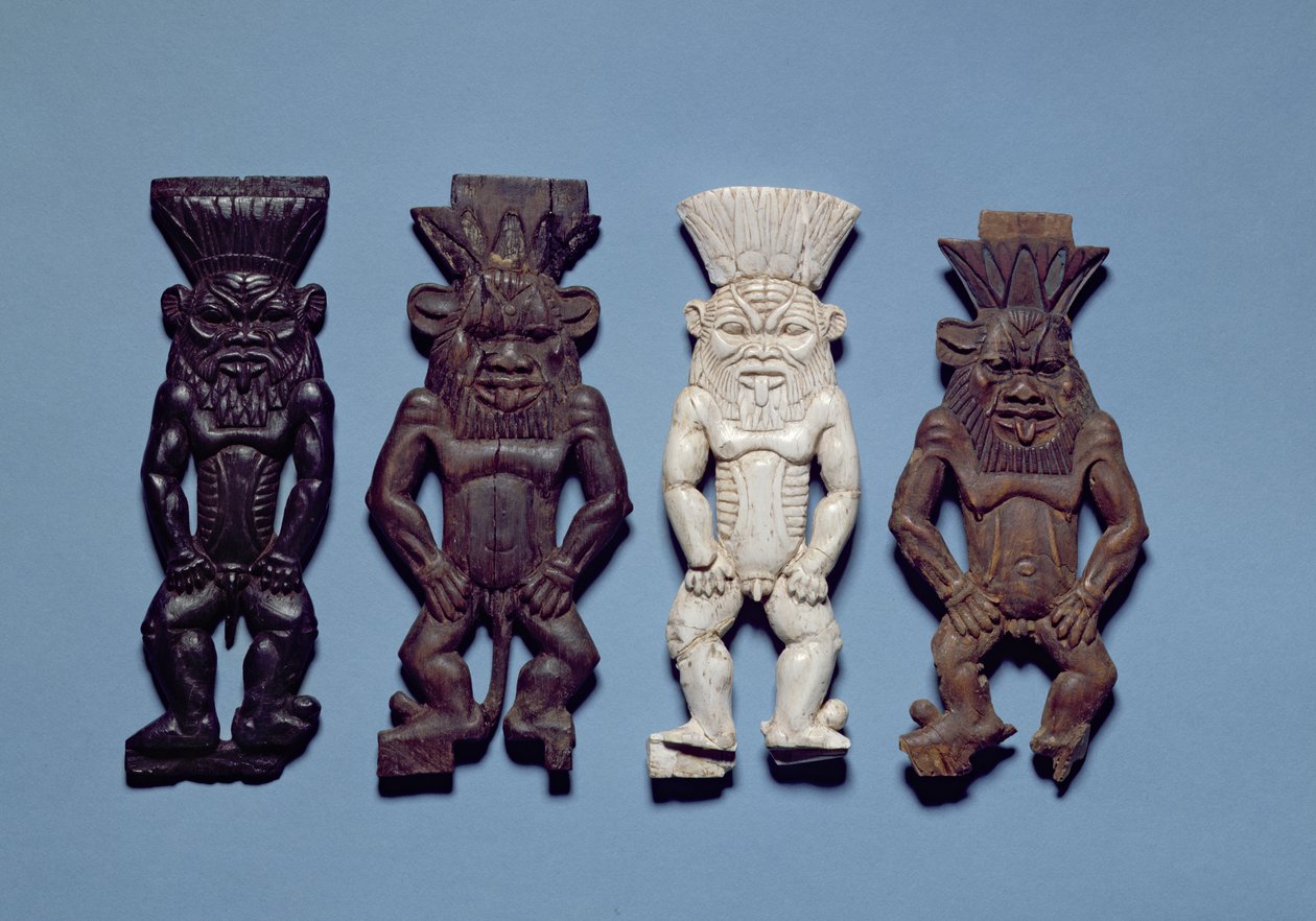 Cztery postacie groteskowego bóstwa Bes, Nowe Królestwo (drewno i kość słoniowa) autorstwa Egyptian 18th Dynasty