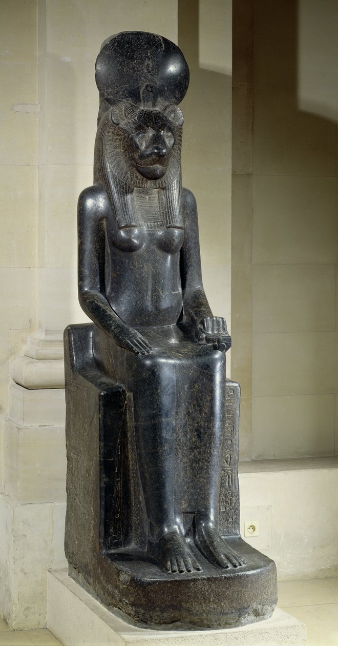 Posąg bogini o głowie lwa Sekhmet, ze świątyni Mut, Karnak, Nowe Państwo, ok. 1391-1353 pne (dioryt) (patrz także 218945) autorstwa Egyptian 18th Dynasty