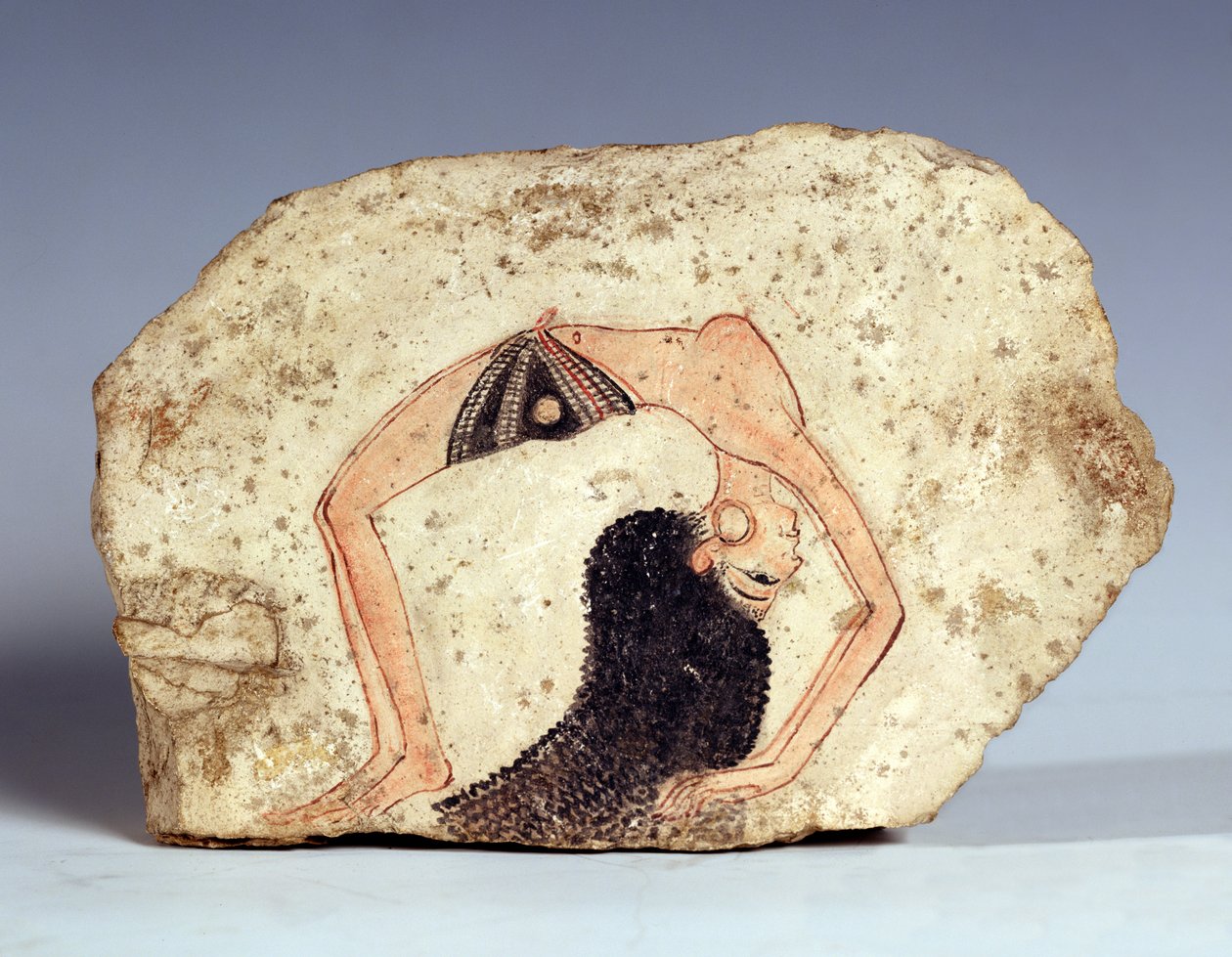 Fragment malowidła ściennego przedstawiającego tancerkę akrobatyczną bawiącą się na dworze, Nowe Królestwo, z Deir-El Medina autorstwa Egyptian 19th Dynasty