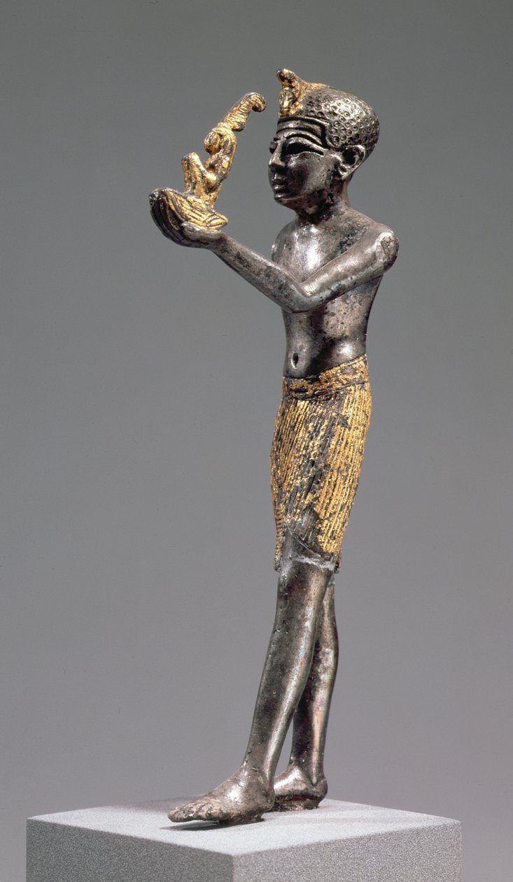 Faraon składający ofiarę przed Boginią Maat, Nowe Królestwo, 1303-1224 pne (srebro z częściowym złoceniem) autorstwa Egyptian 19th Dynasty