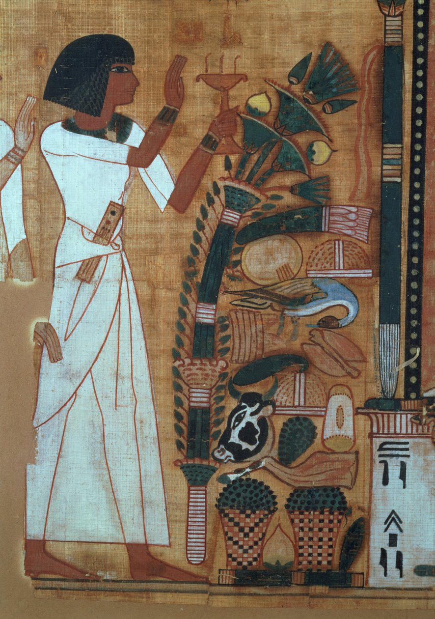 Fumigacja Ozyrysa, strona z Księgi Umarłych Neb-Qued, Egipcjan, Nowe Królestwo (papirus) autorstwa Egyptian 19th Dynasty