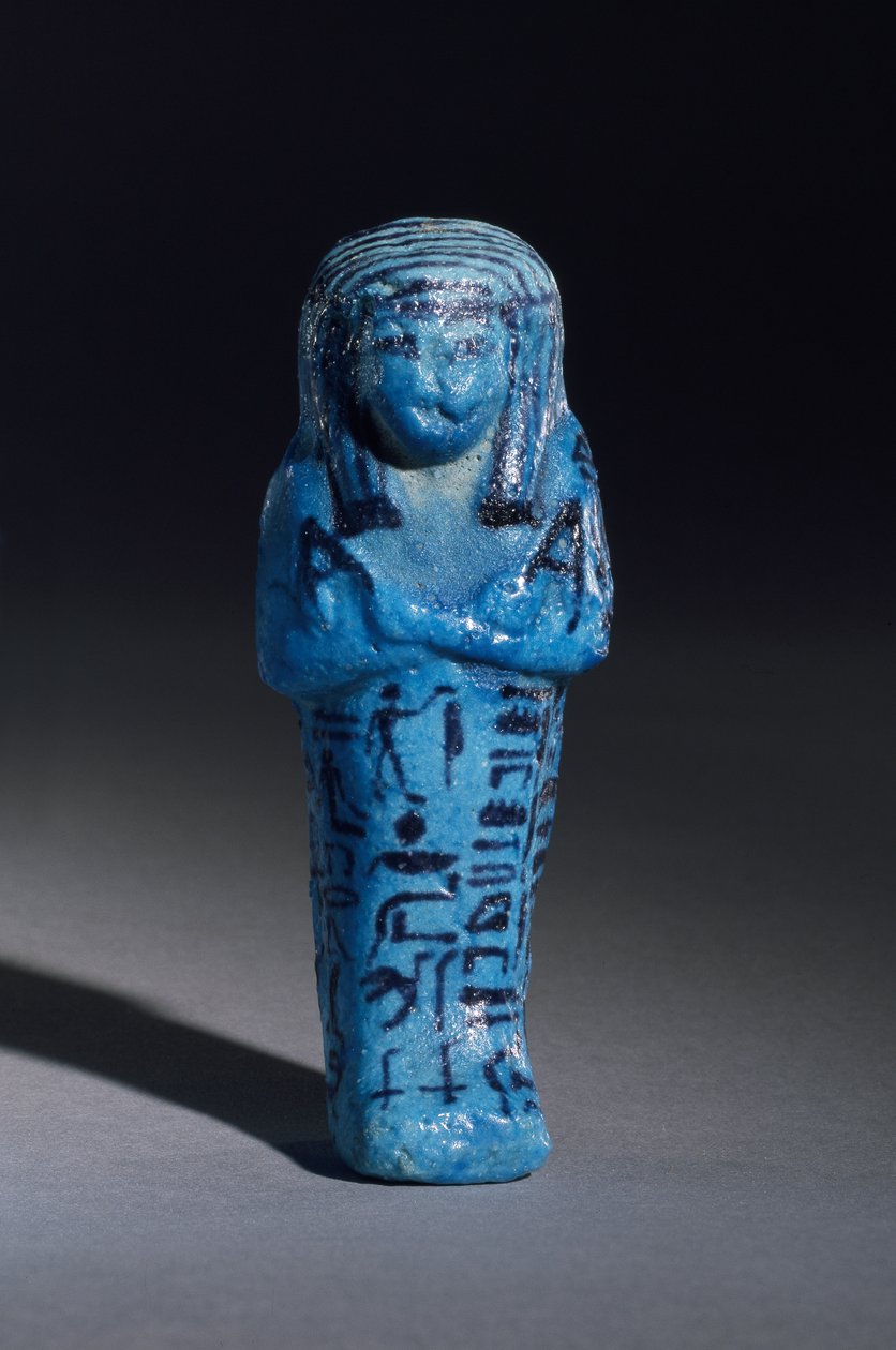 Figurka z inskrypcją kapłana Amona, Amenemope i Szawabti z Grobowca 148, Teby, Nowe Królestwo, ok. 1193-1080 pne, fragment fajansu z glazurowanego fajansu z 110408 autorstwa Egyptian 20th Dynasty