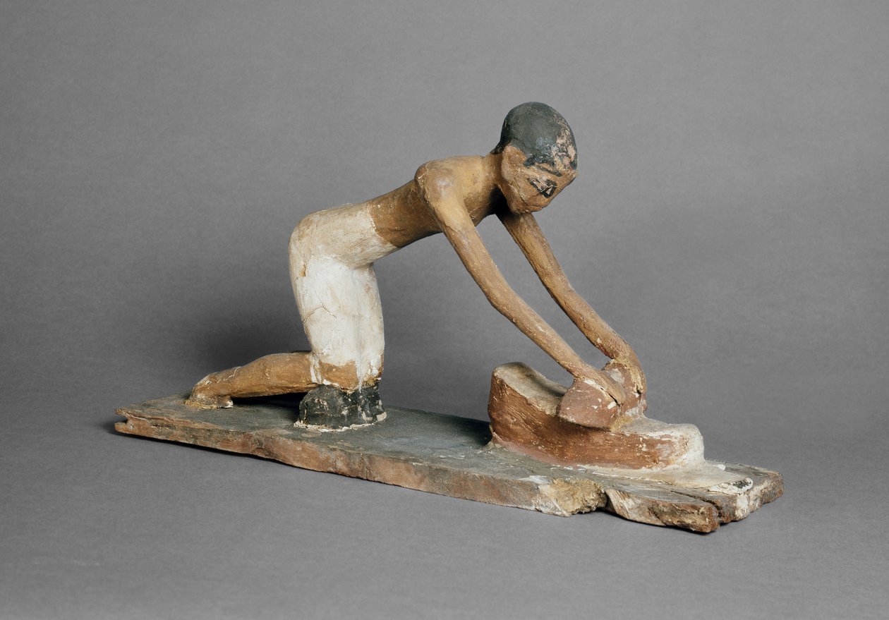 Model kobiety mielącej kukurydzę, egipski, znaleziony w Sidmant (drewno polichromowane) autorstwa Egyptian 6th Dynasty