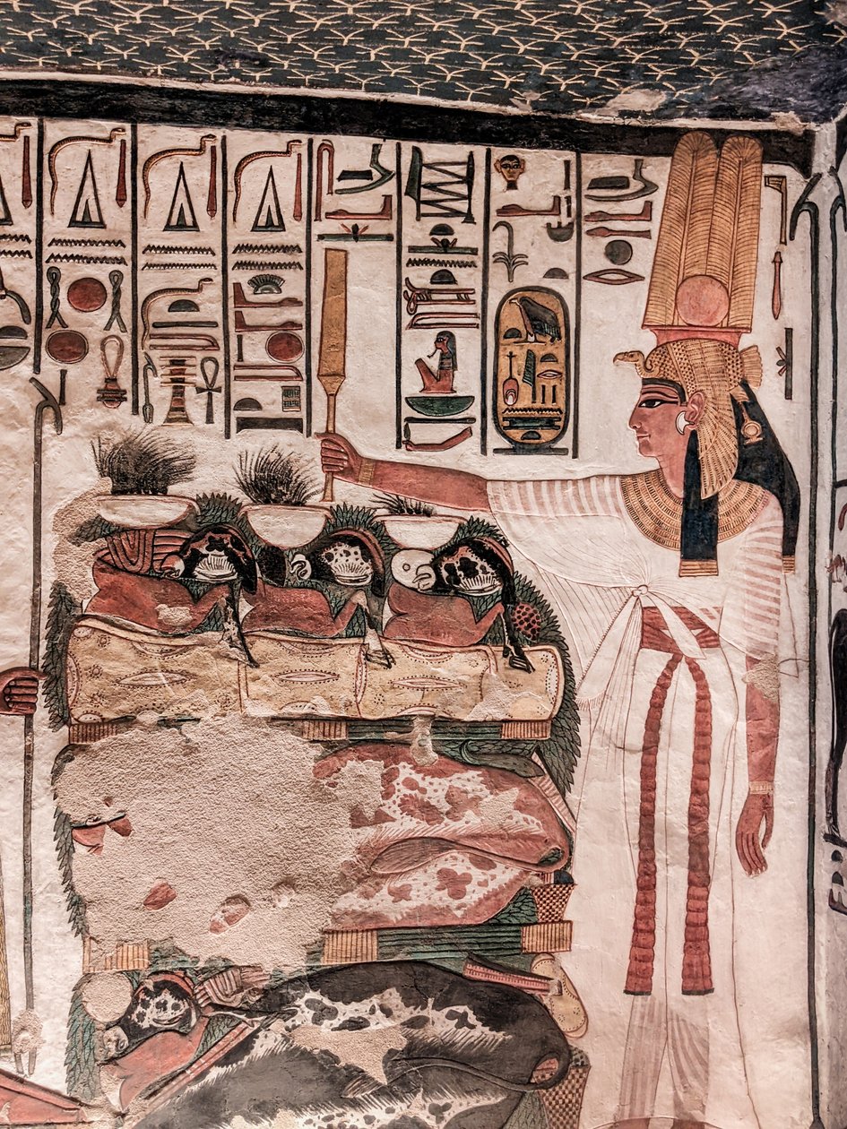 Ofiara życia pozagrobowego Nefertari (malowanie ścian) autorstwa Egyptian 19th Dynasty