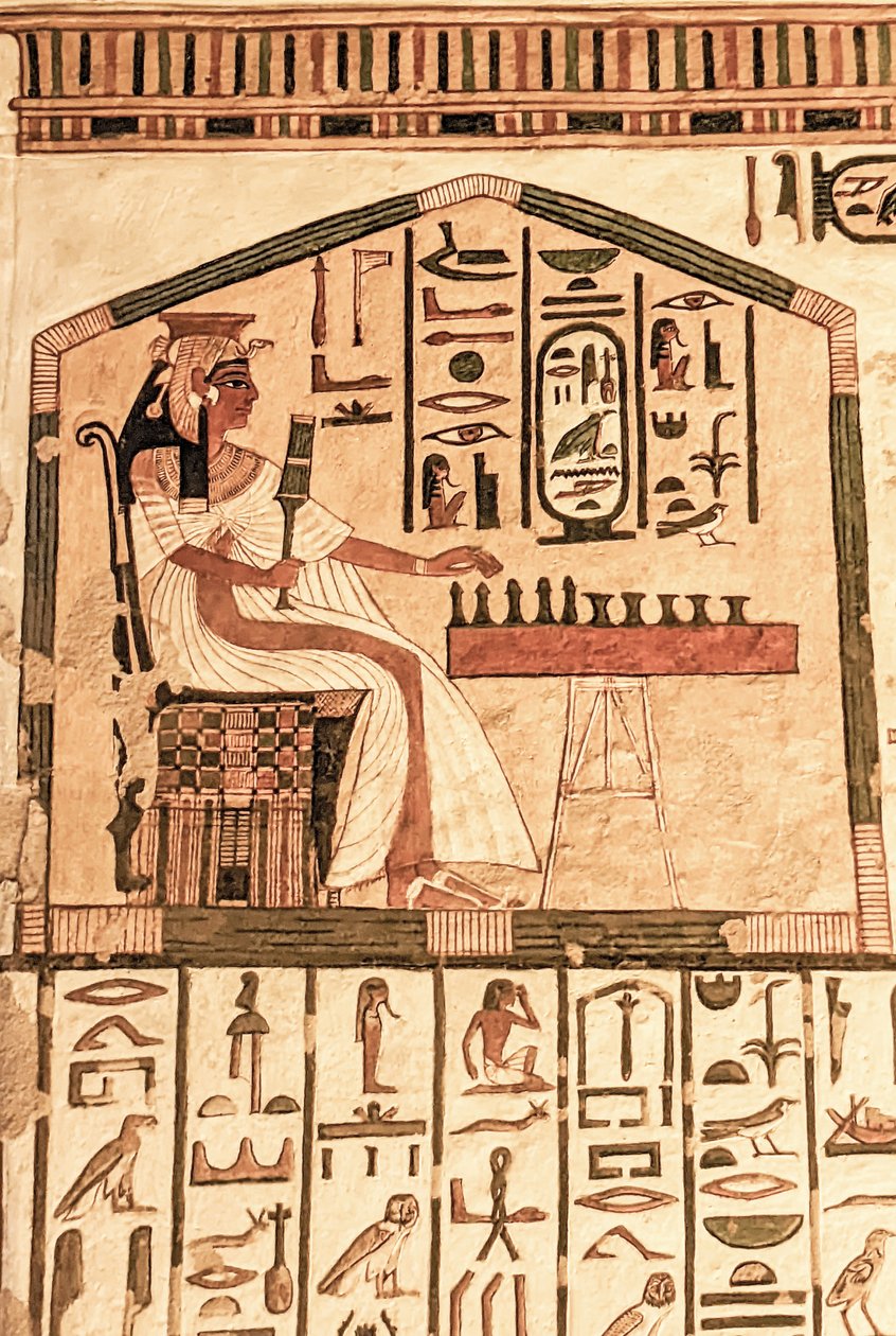 Nefertari grająca w senet (malarstwo ścienne) autorstwa Egyptian 19th Dynasty