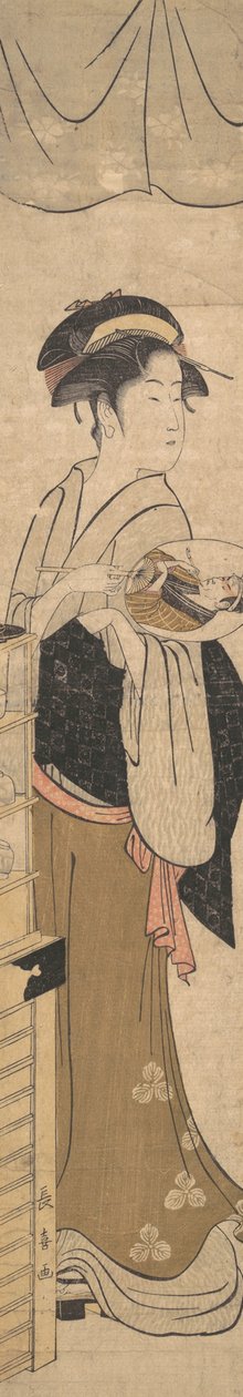Młoda dama z wentylatorem. autorstwa Eishōsai Chōki