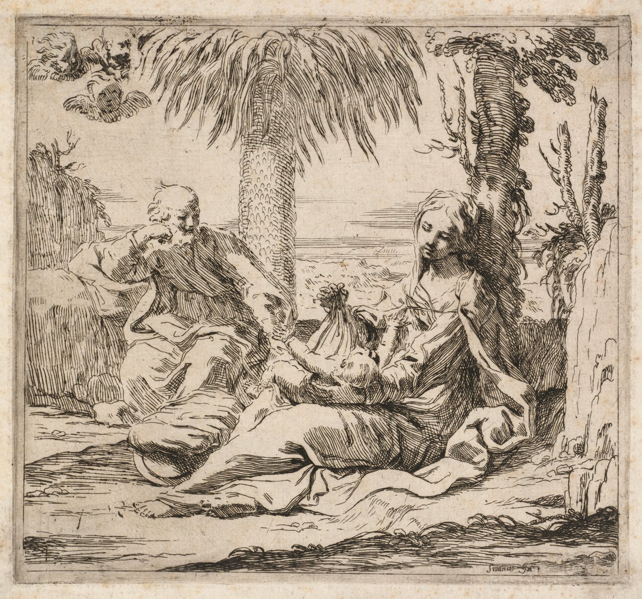 Odpocznij w locie do Egiptu. autorstwa Elisabetta Sirani