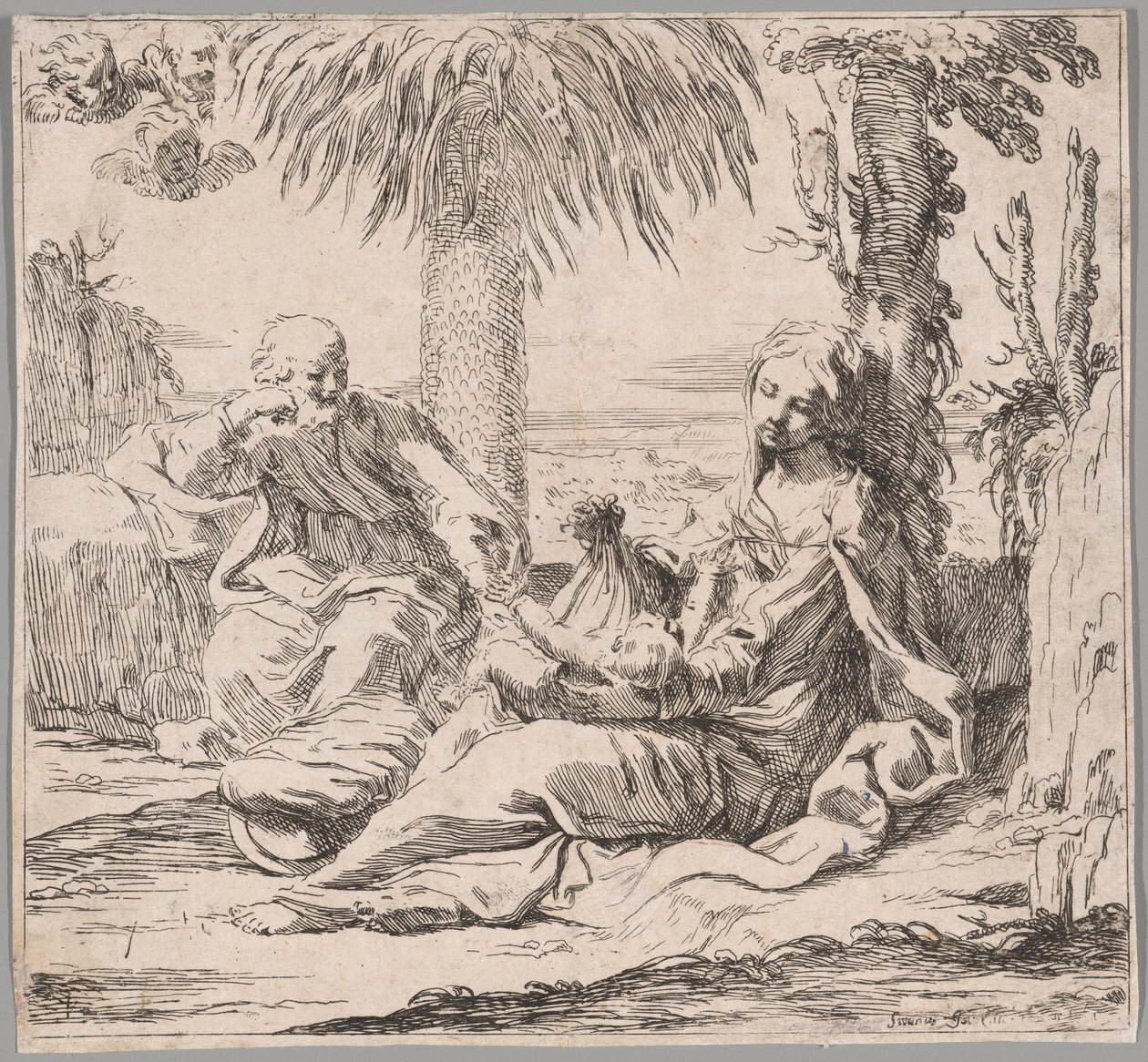 Reszta podczas lotu do Egiptu autorstwa Elisabetta Sirani