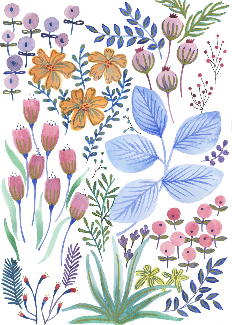 Wiosenne kwiaty, 2017 (akwarela) autorstwa Elizabeth Rider