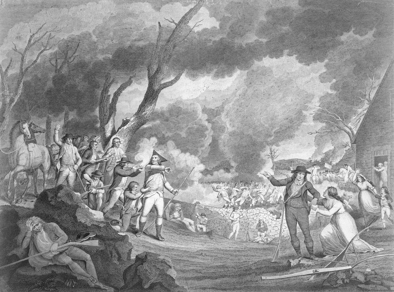 Bitwa pod Lexington, 19 kwietnia 1775, grawerowana przez Corneliusa Tiebouta (ok. 1773-1832) autorstwa Elkanah Tisdale