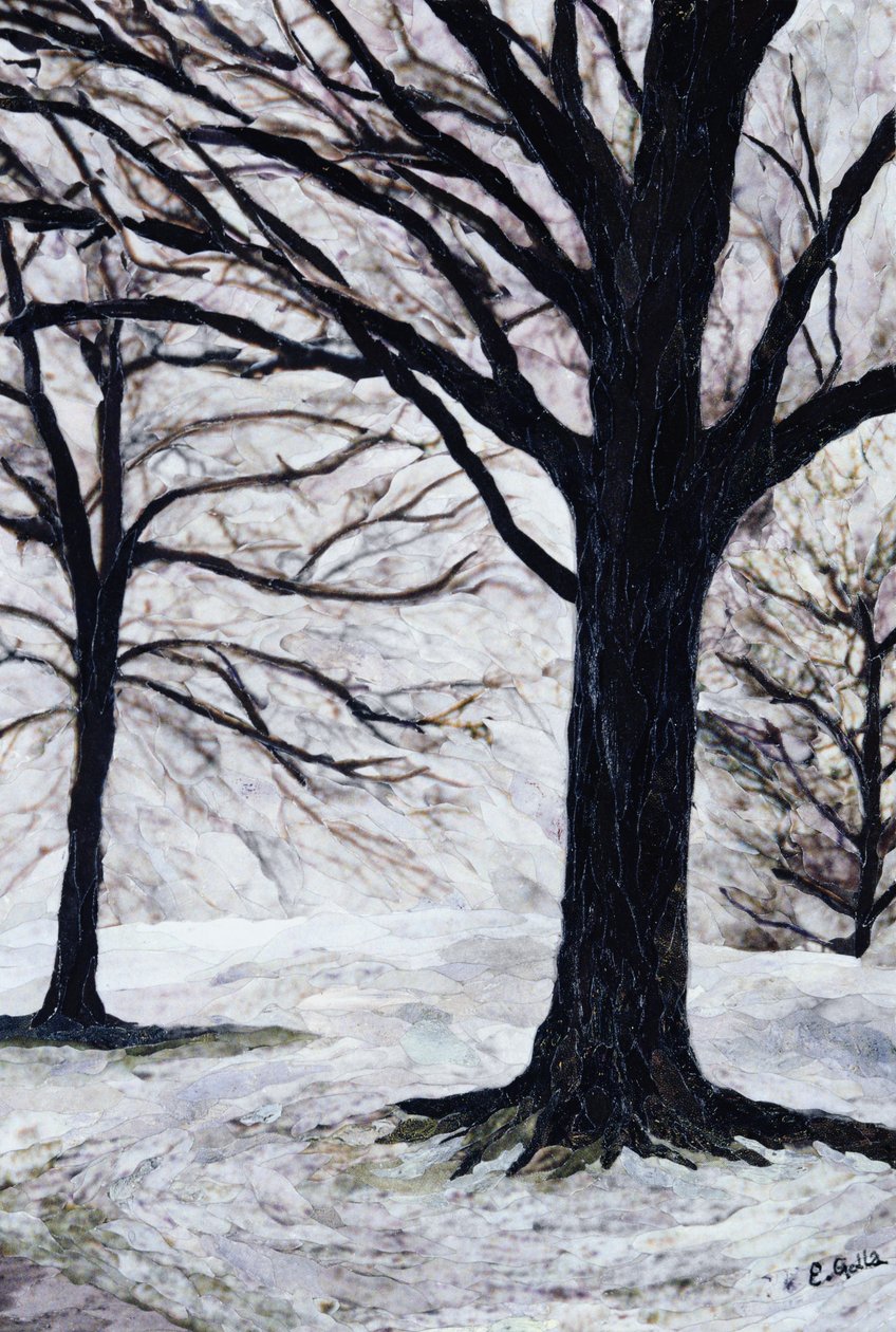 Zimowe drzewa, Greenwich Park, 2004 (kolaż z papierowej mozaiki) autorstwa Ellen Golla
