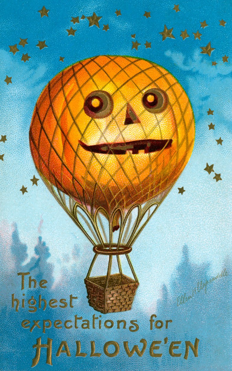 Balon na ogrzane powietrze z dyni Halloween autorstwa Ellen Hattie Clapsaddle