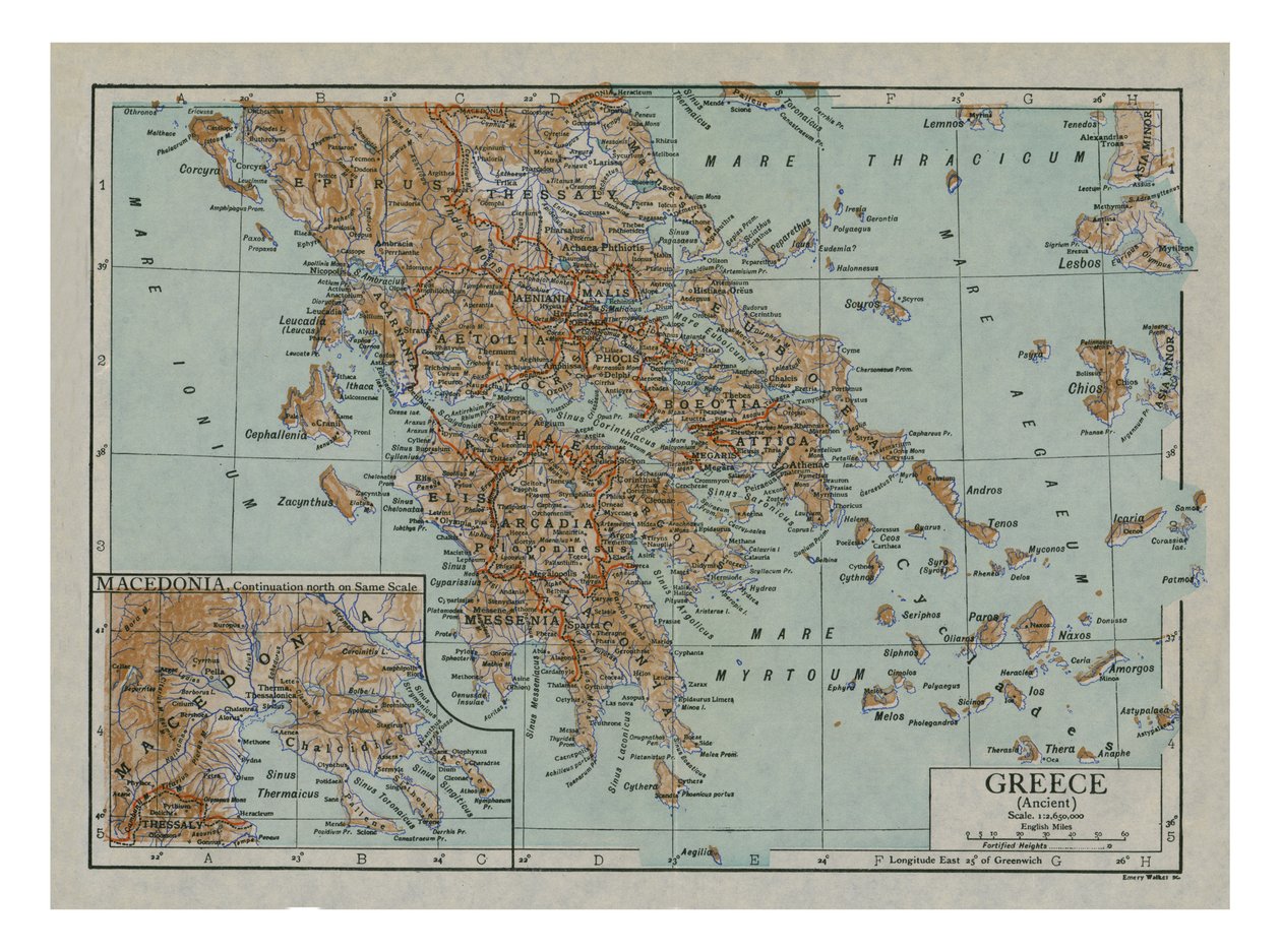 Mapa starożytnej Grecji, ok. 1910. autorstwa Emery Walker