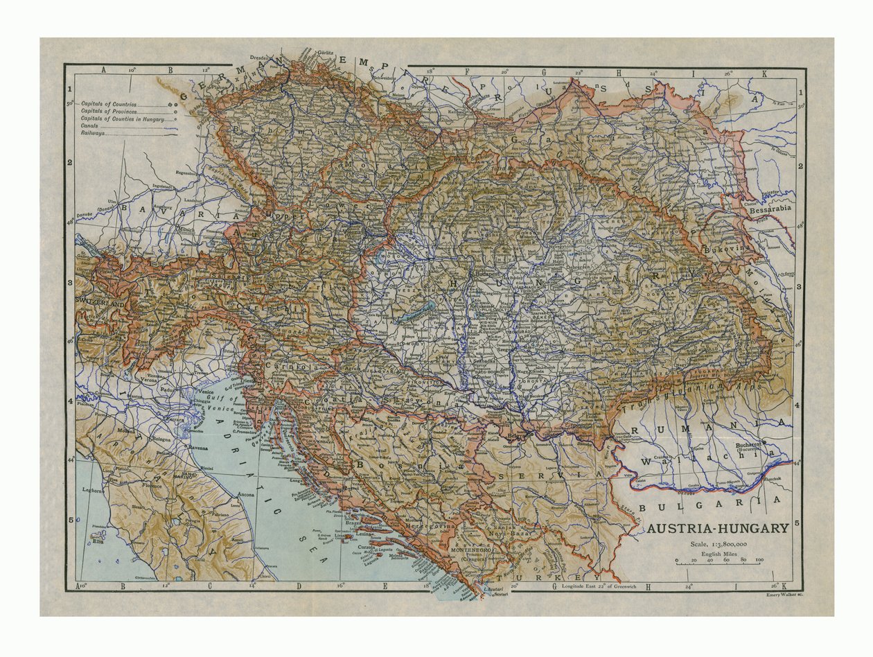 Mapa Austro-Węgier, ok. 1910. autorstwa Emery Walker
