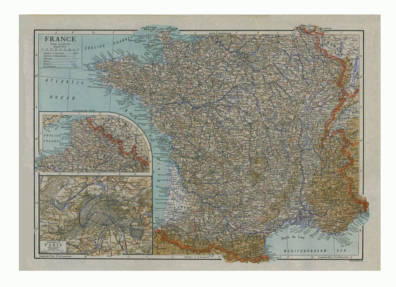 Mapa Francji, ok. 1910. autorstwa Emery Walker