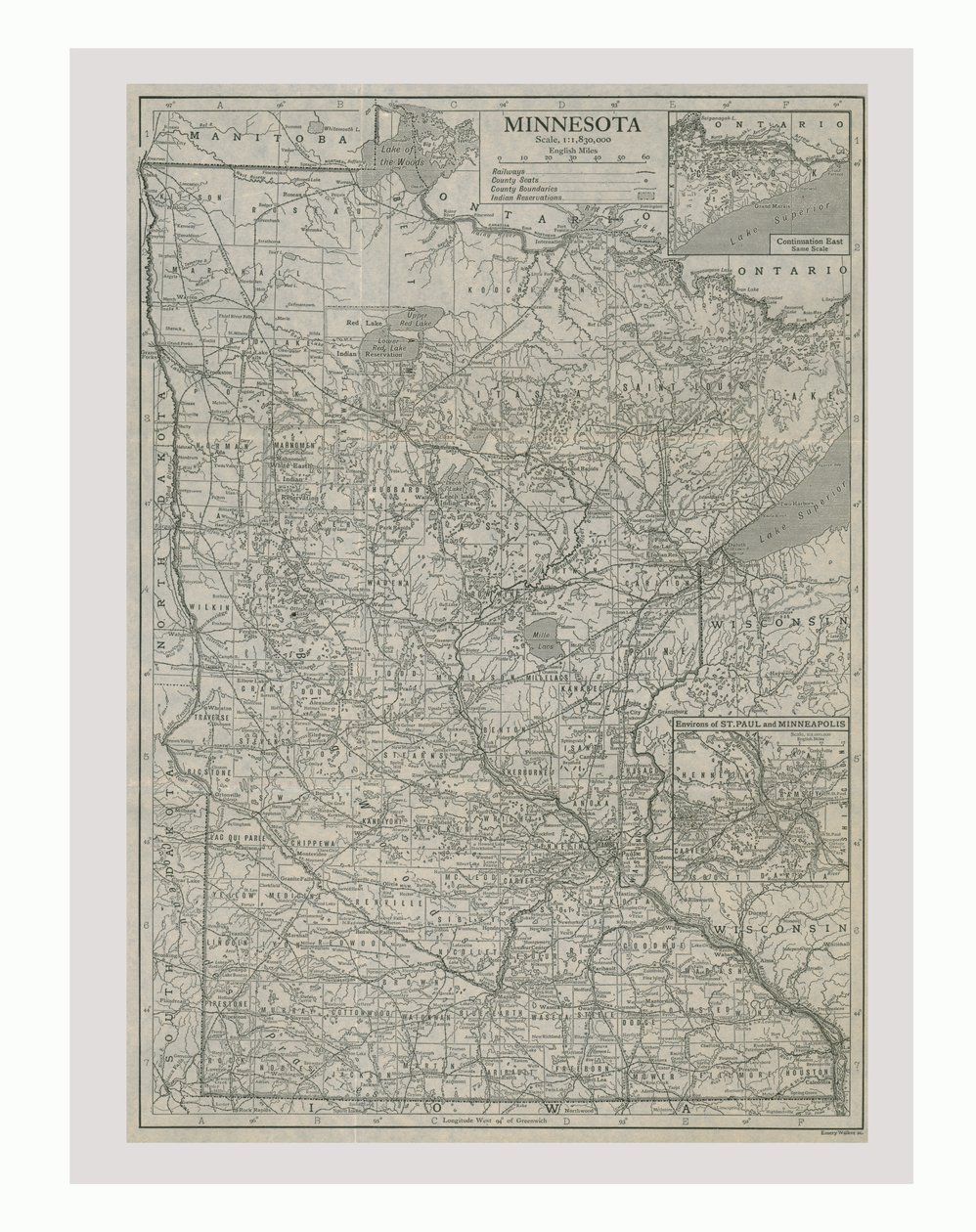 Mapa Minnesoty, USA, ok. 1900. autorstwa Emery Walker