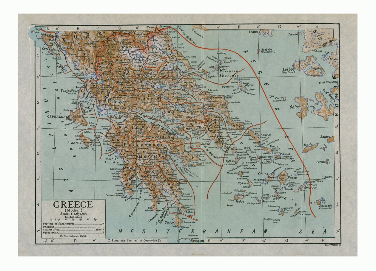 Mapa współczesnej Grecji, c1910. autorstwa Emery Walker