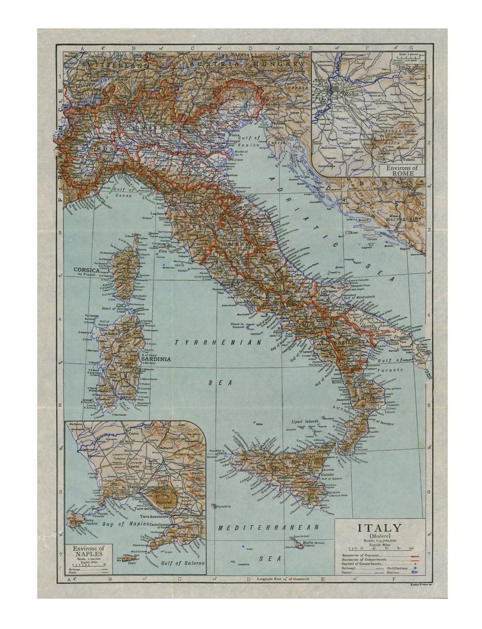 Mapa współczesnych Włoch, c1910. autorstwa Emery Walker