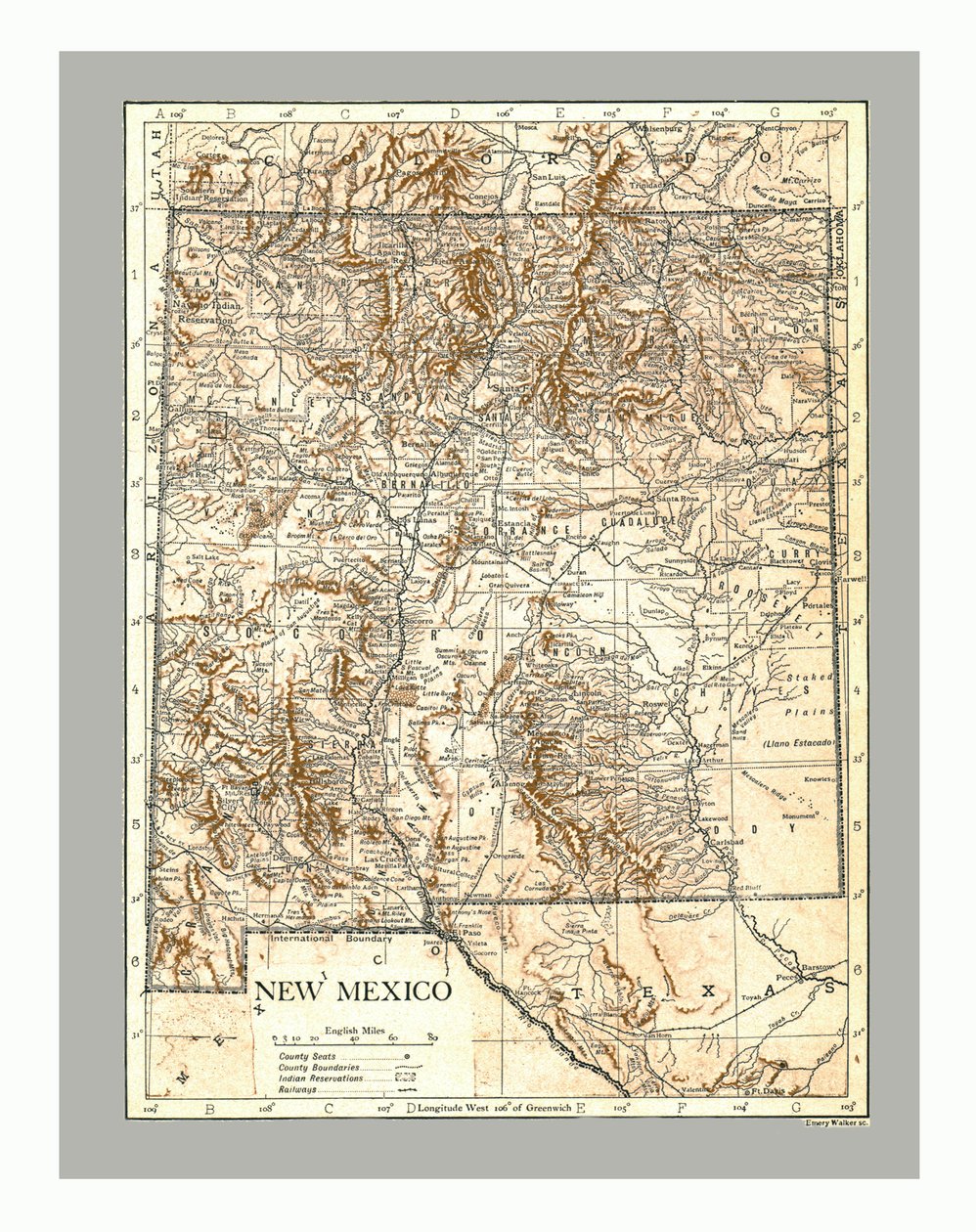Mapa Nowego Meksyku, ok. 1900. autorstwa Emery Walker